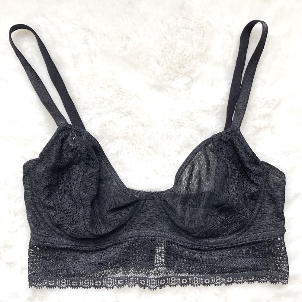 Free People 🖤 Unlined Black Mesh Lace Underwire Bra 🖤 32D
